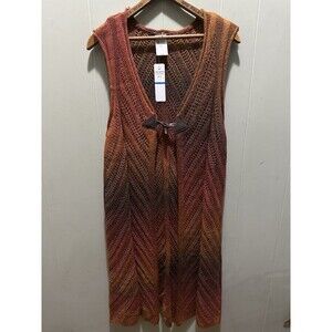 Anne French Autum Rust Summer Beach Vibes One Button Maxi Sweater Size XL New